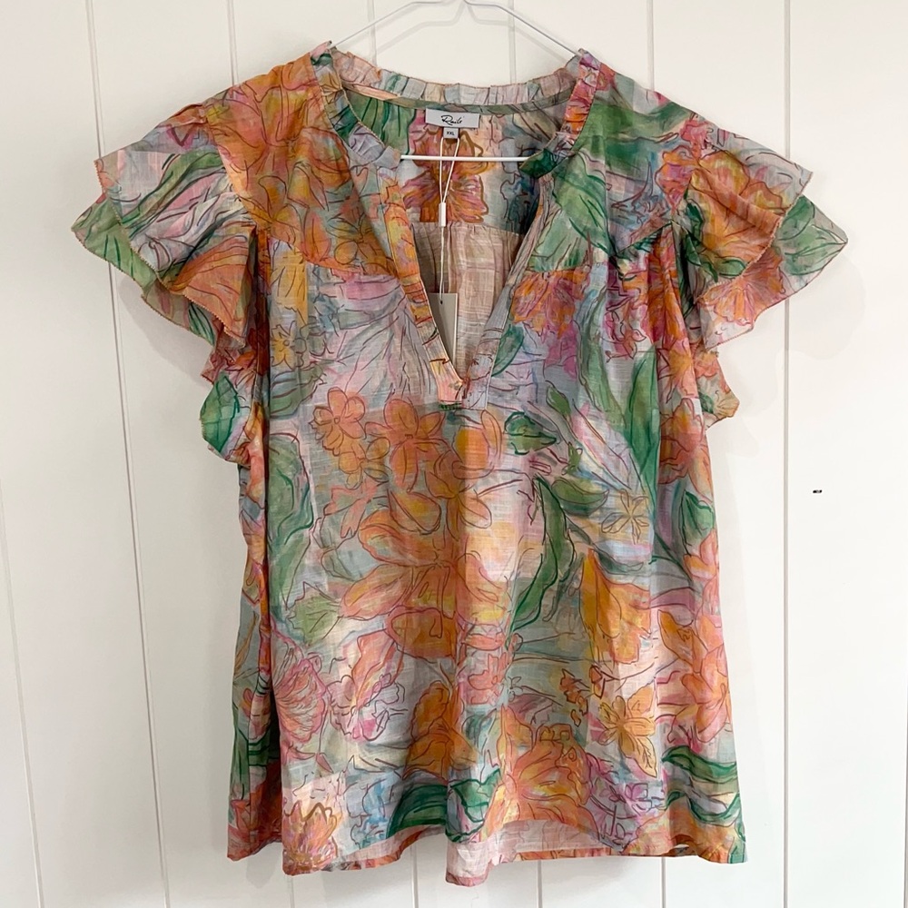 Rails Top NWT Calista Tropics Top Blouse  ruffles size 2X multicolored